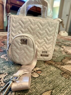 Steve Madden Quilted Mini Crossbody Bag in Cream